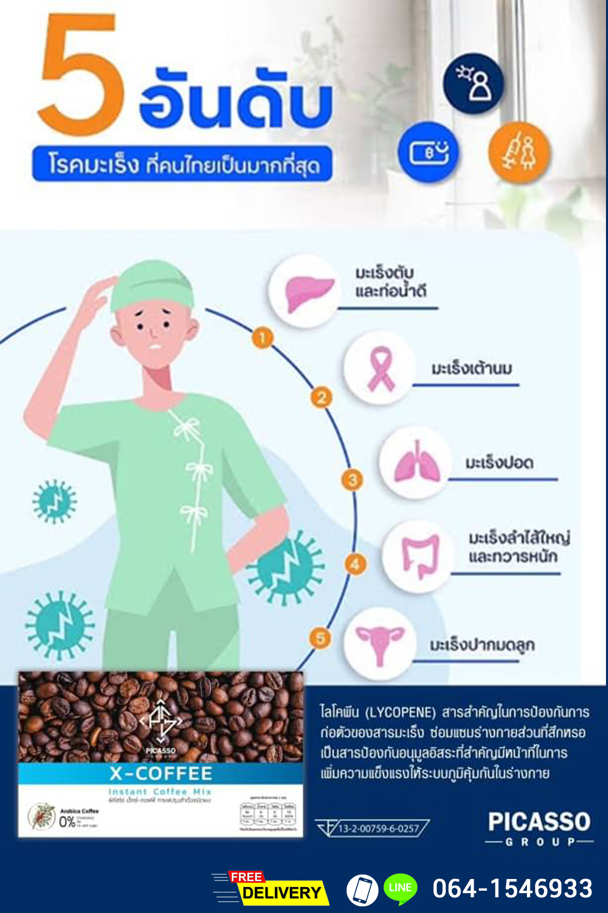 เอ๊กซ์-คอฟฟี่ (X-Coffee) เครื่องดื่มกาแฟสมุนไพรและธัญพืชต้านอนุมูลอิสระ ต้านมะเร็ง