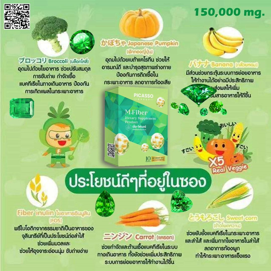 M-Fiber เอ็มไฟเบอร์ มรกต ไฟเบอร์จากผักผลไม้และธัญพืชสีเขียว รวม 31 ชนิด M-Fiber เอ็มไฟเบอร์ มรกต ไฟเบอร์จากผักผลไม้และธัญพืชสีเขียว รวม 31 ชนิด